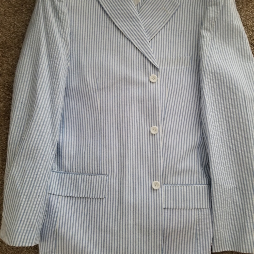 Blue and White Shearsucker Suit